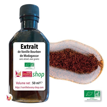 Flacon d'Extrait liquide de Vanille LAVANY Bourbon de Madagascar Agriculture Biologique Volume 50 ml