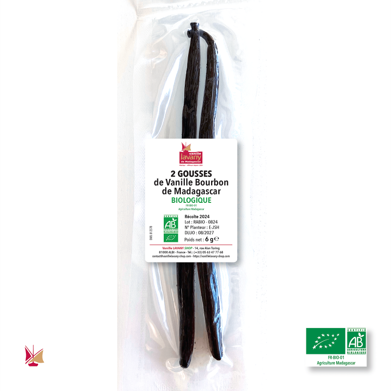 2 Vacuum-packed LAVANY Bourbon Vanilla Pods from Madagascar Organic Farming